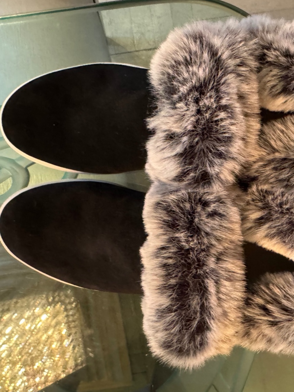 J/Slides Sean Black Suede Faux Fur Wedge Sneakers Boots – Size 8.5